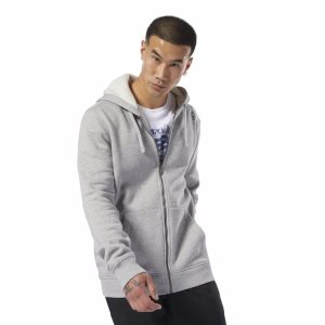 Reebok Elements Fleece Full-Zip Kapuzenpullover Herren - Grau - DE 836-HGD